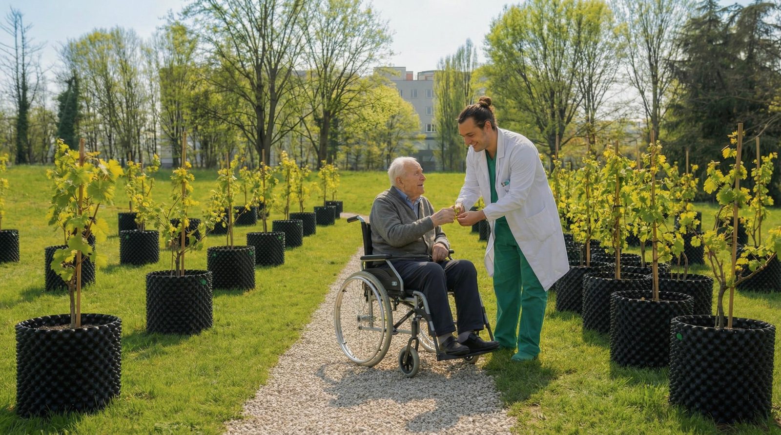 I filari della vigna Rivìtere nel parco dell'ospedale